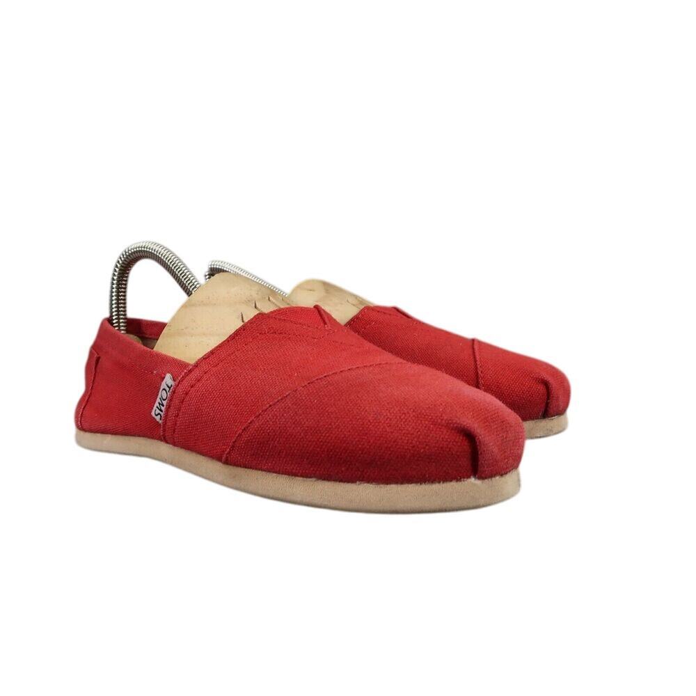 Toms Shoes Womens 6 Flats Casual Canvas Slip On Red Loafer Classic Alpargatas